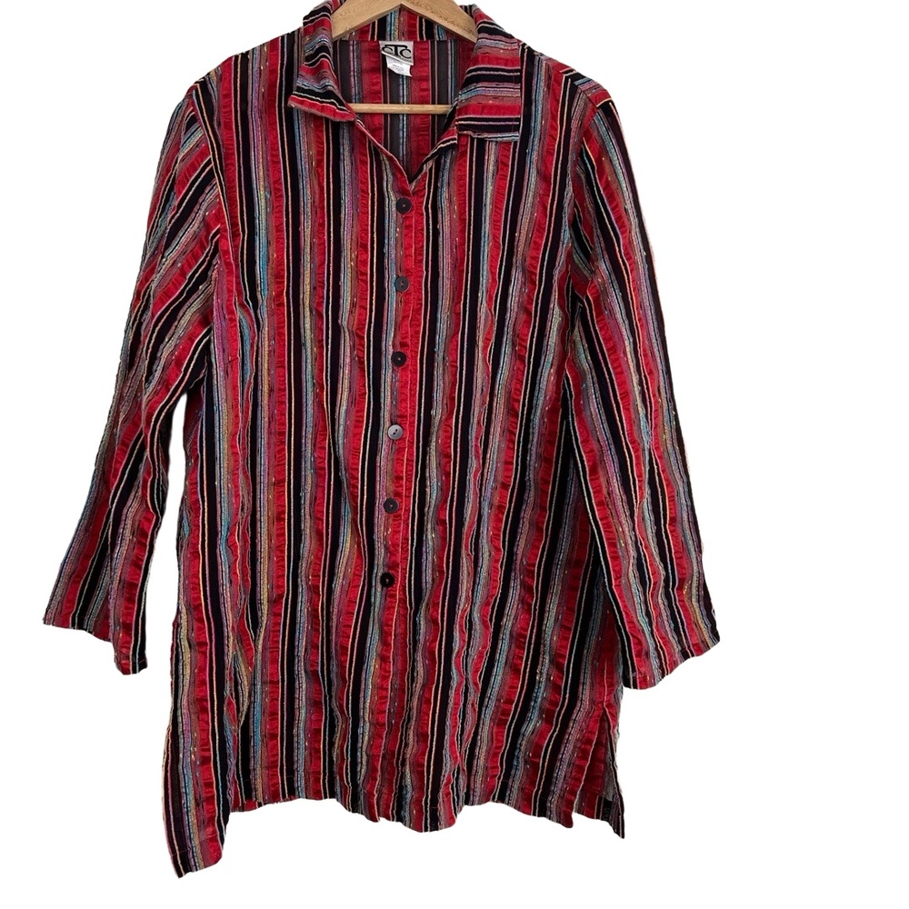 Carol Turner Collection Shirt Womens Size Large‎ Multicolor ButtonUp Linen Blend